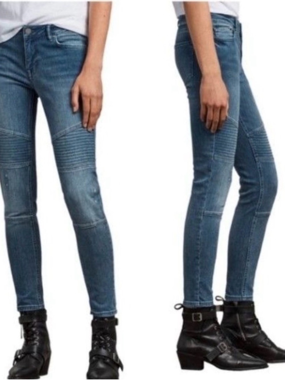 AllSaints Women's Dark Denim Moto Skinny Jeans
